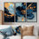 «Golden Arrangement» en velours bleu marguerites encre I - ensemble de 3 boutons d'or