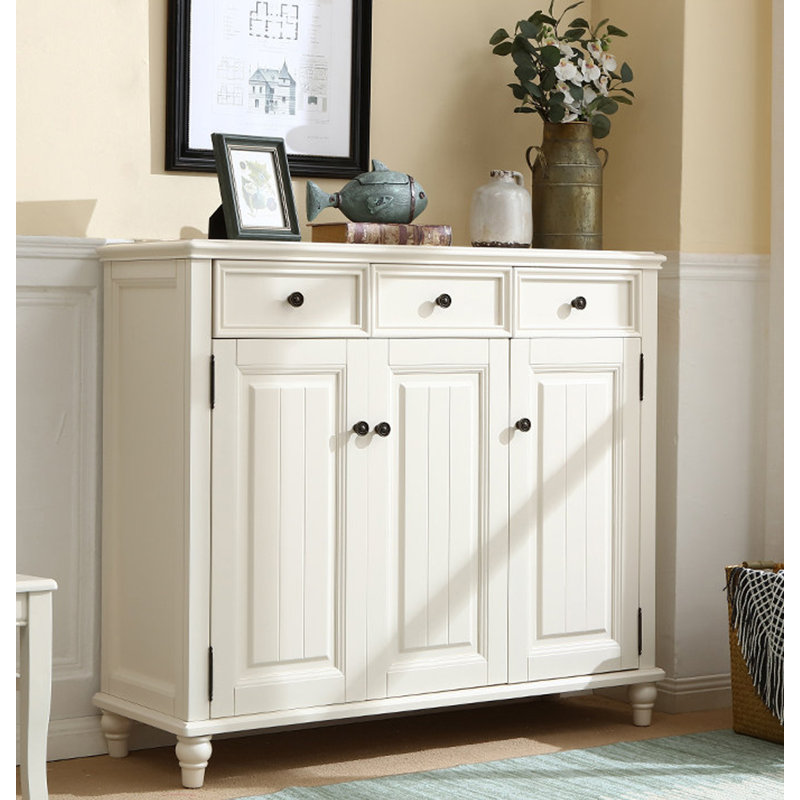 Armoire à chaussures en bois massif à trois portes Country acajou, Blanc