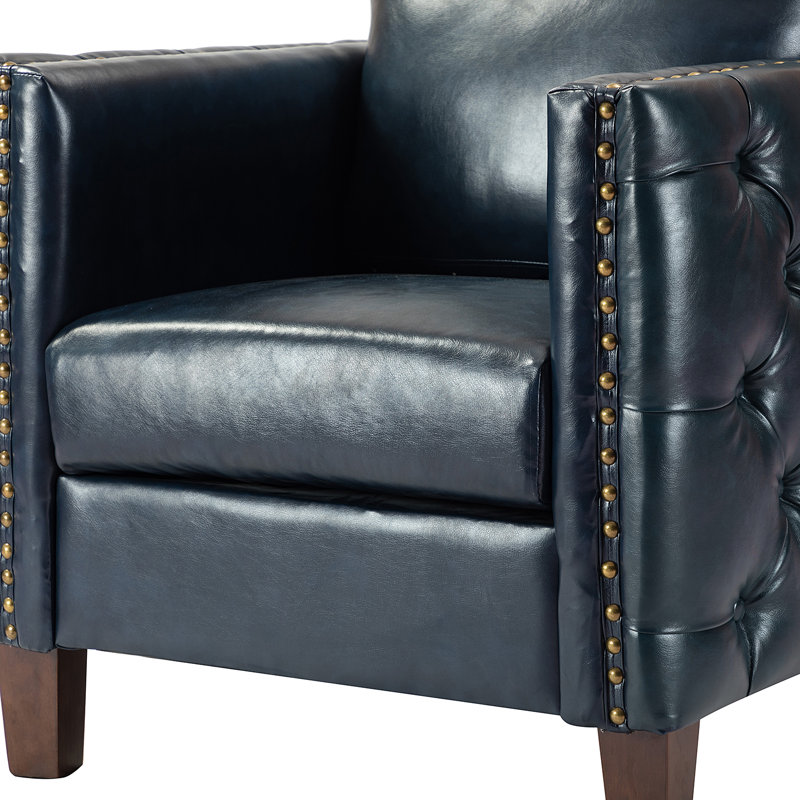 Fauteuil club capitonné de 83,31 cm de large Osbaldo, Polyuréthane bleu marine