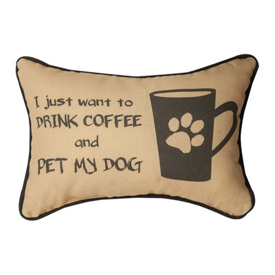 Oreiller décoratif manuel «Woodworkers & Weavers» avec motif de citation de café et de chien 12,5 po x 8,5 po
