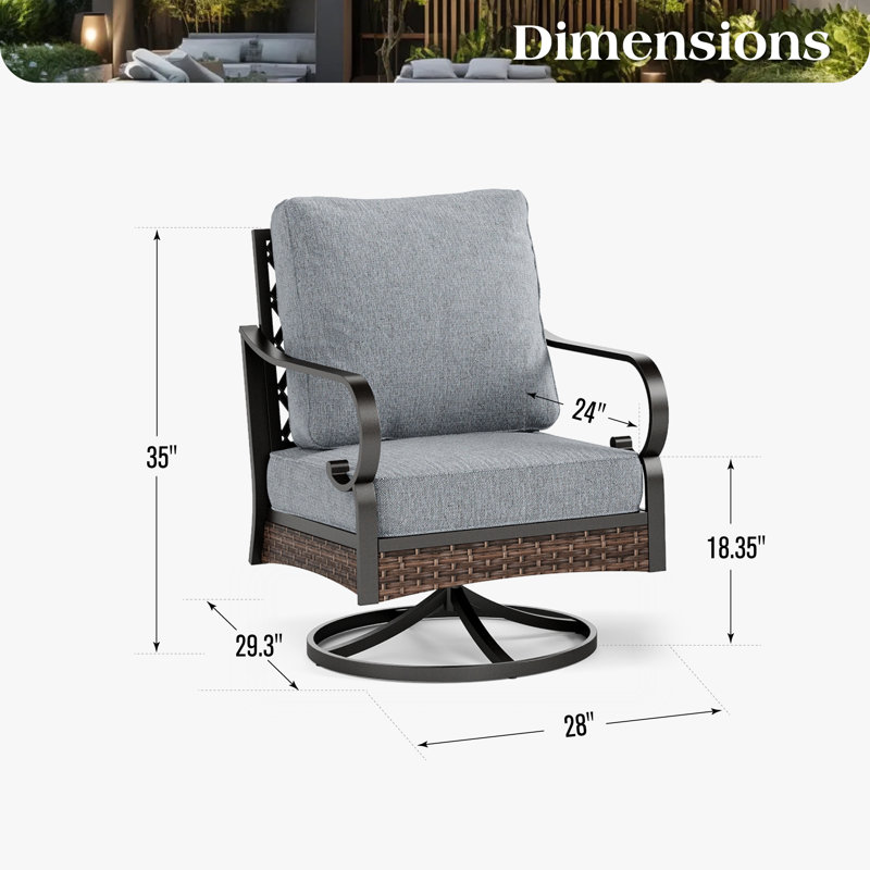 Swivel Outdoor Patio Lounge Chair, Gray Cushion/Black Frame