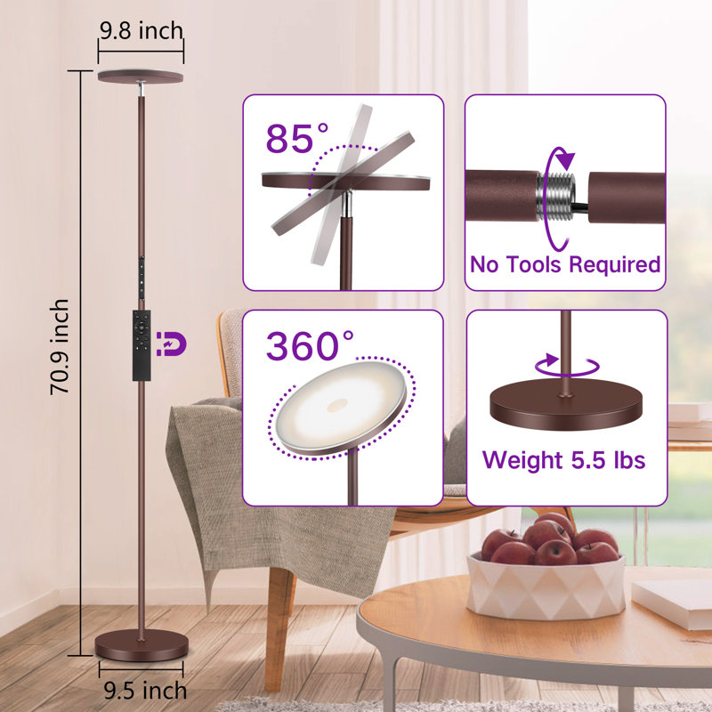 Jernell  LED Dimmable Torchiere Floor Lamp with Remote Control, Bronze