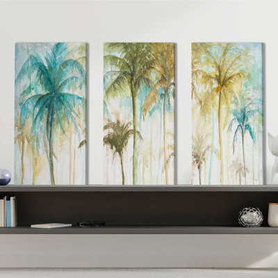 Watercolor Palms - Ensemble de 3 peintures sur toile tendue