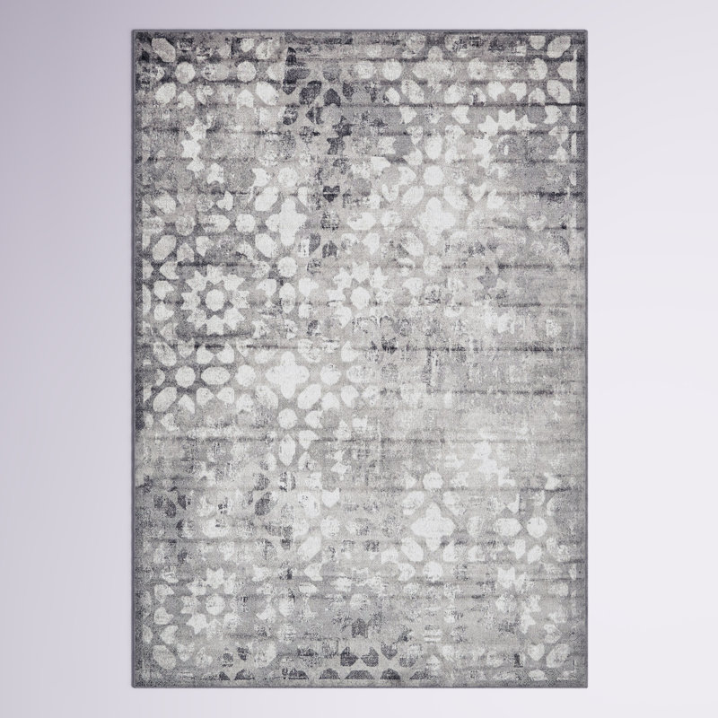 Tapis floral Brandt, Rectangle 4 pi 1 po x 6 pi 1 po, Gris foncé