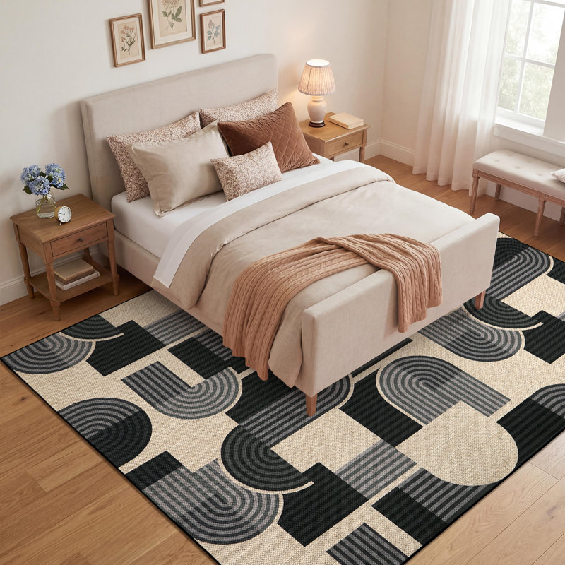 Tapis en jute à motif géométrique facile à nettoyer, Black, Runner 2' x 6'
