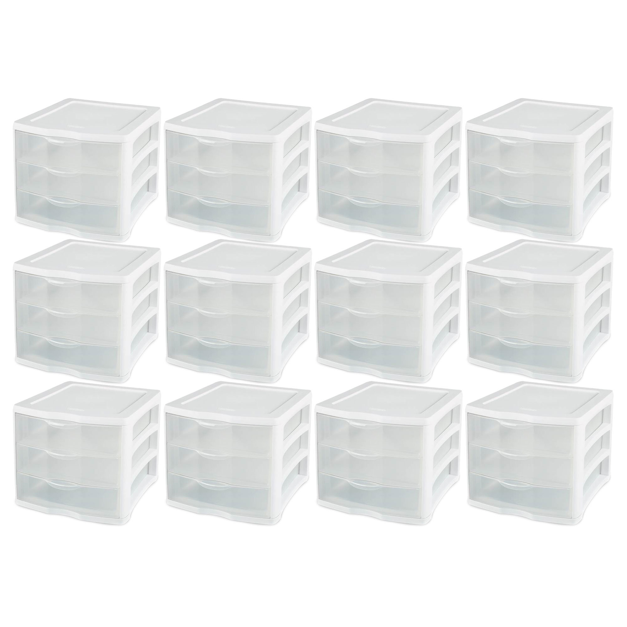 Sterilite Clearview Small Plastic 5 Drawer Desktop Storage System, White, 4 Pack
