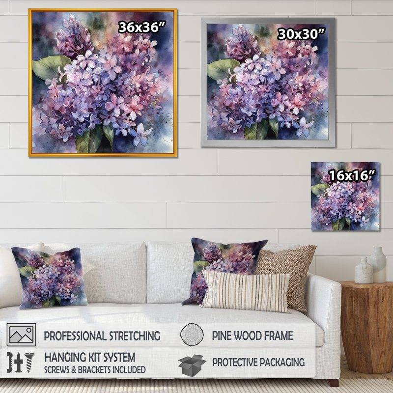 Mauve, vert, lilas III sur toile, H 16 po x l 16 po x P 1 po, Toile tendue