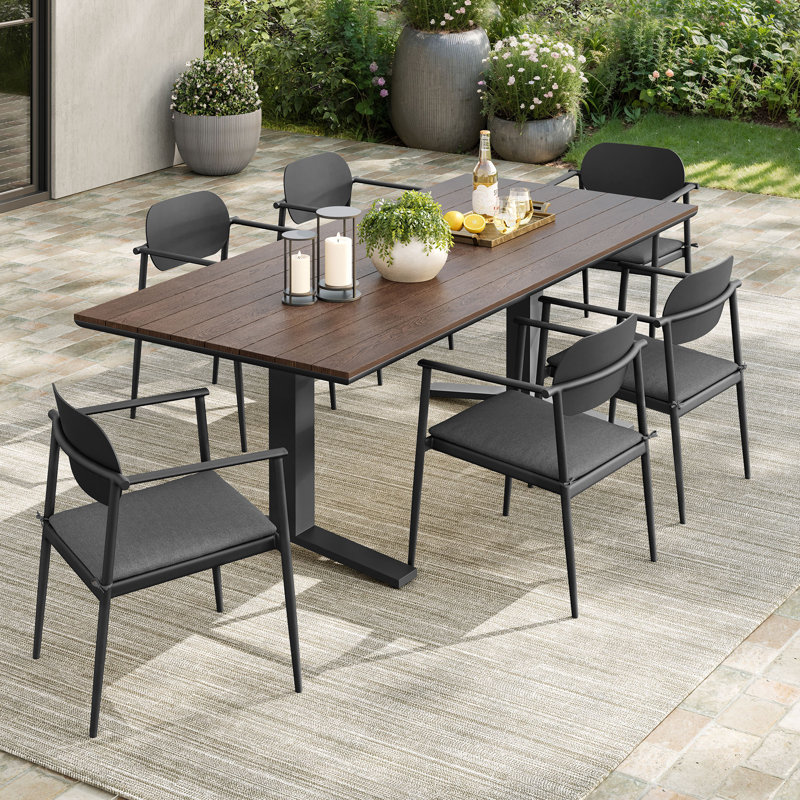 Ensemble repas d'extérieur en aluminium 7 pièces Aeris , Gris anthracite / brun / gris anthracite