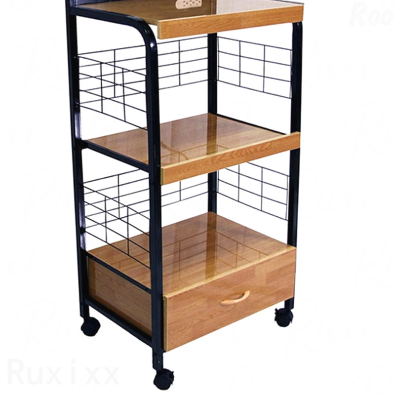 59.5" Tall 4-Tier Microwave Kitchen Cart With Drawer And Outlet And Natural