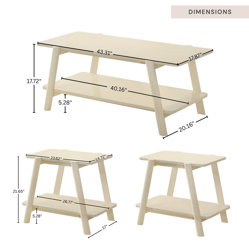Ensemble de tables basses 3 pièces Rumi, Blanc cassé / blanc