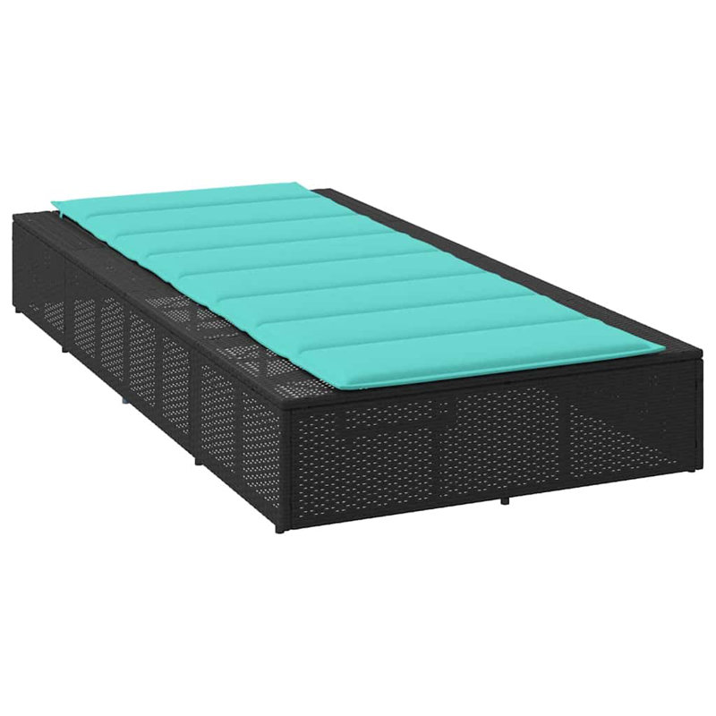Sunbed With Floating Cushion Gray Poly Rattan, Turquoise, Black
