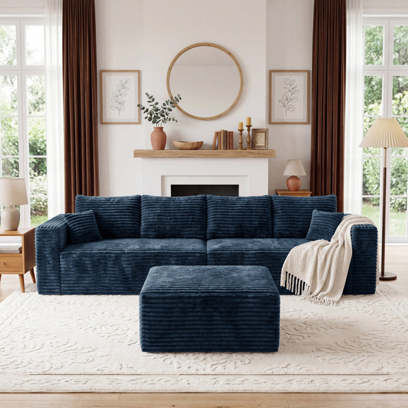 Canapé modulaire modulaire 118,12 po 118 po, flanelle rembourrée avec ressorts ensachés et 6 coussins, aucun assemblage requis, bleu