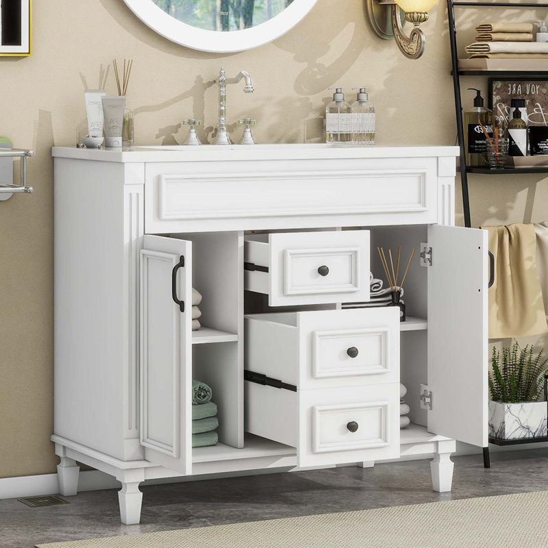 35.9'' Single Bathroom Vanity with Ceramic Top, White