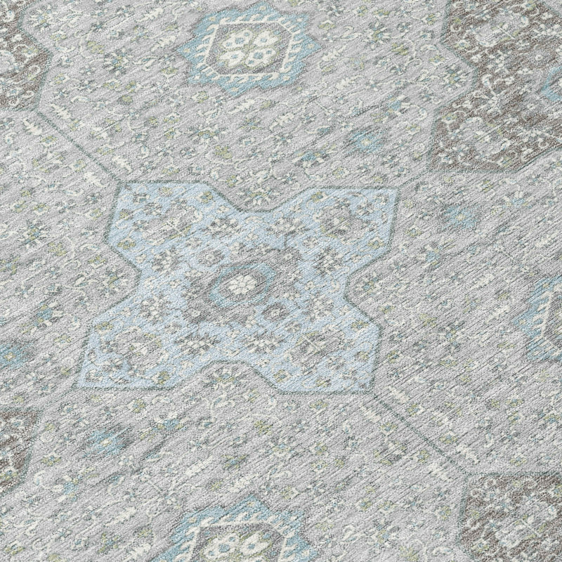 Machine Washable Indoor/Outdoor Chantille ACN2566 Damask Rug, Silver, 9' x 12'