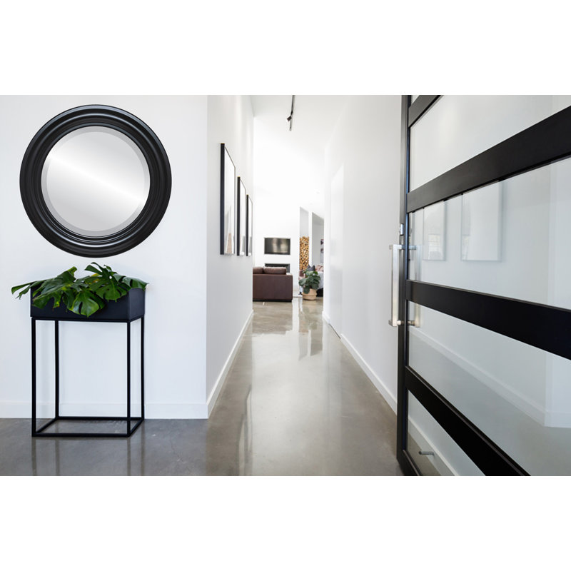 Miroir décoratif rond encadré Wivenhoe, H 17 po x l 17 po, Noir mat