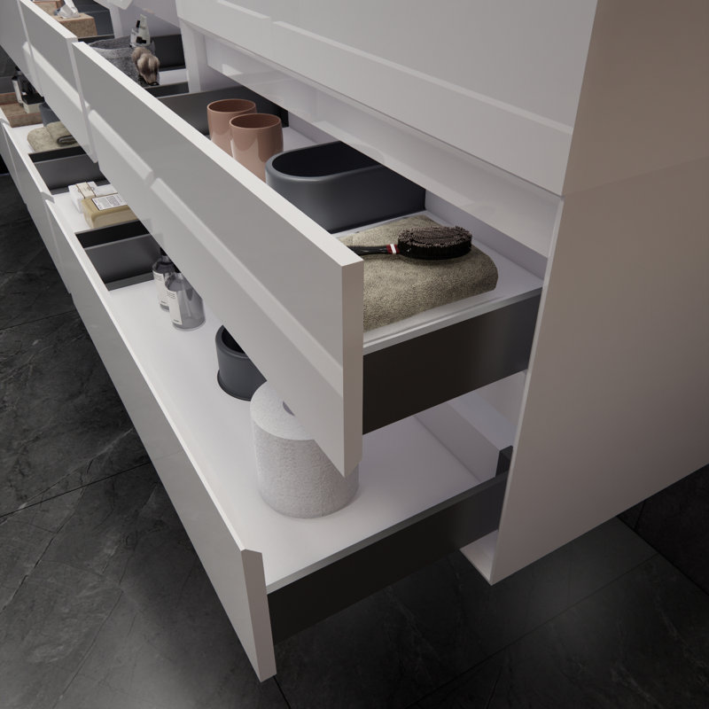 Meuble-lavabo mural double 67 po Albizu, Blanc