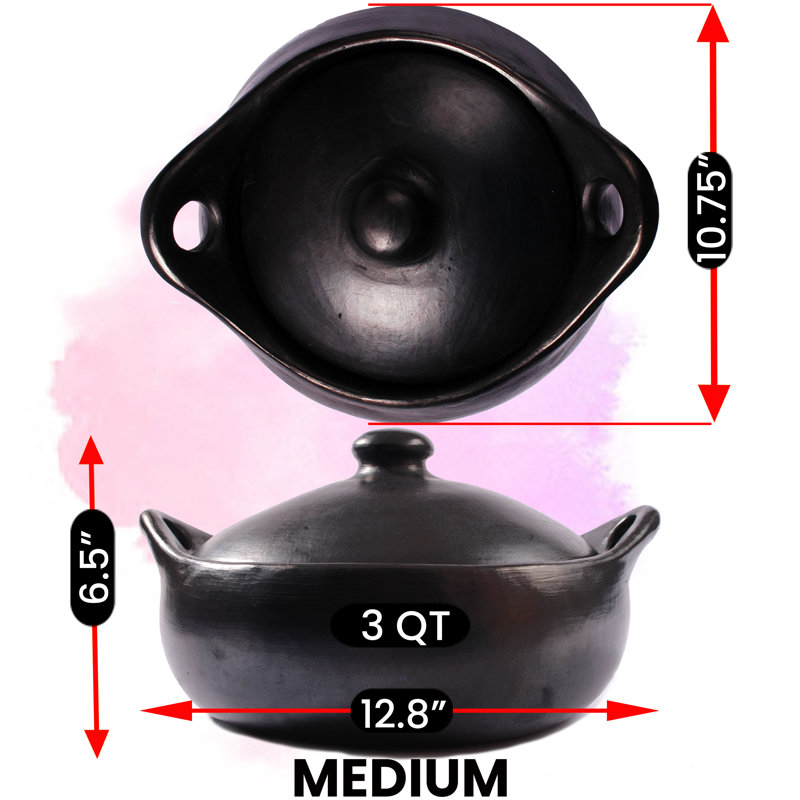 Medium Black Clay Casserole with Lid, 3 Quarts