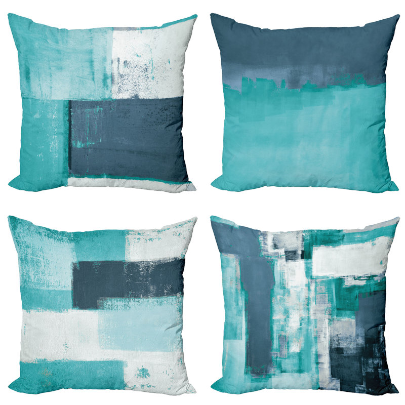 Reversible Pillow Cover, 24" H x 24" W, Turquoise / Slate Blue