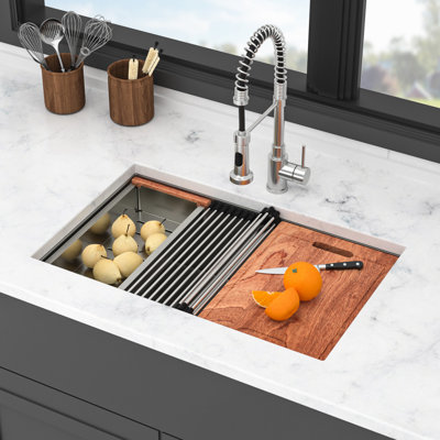 30*19*9 Inch 16 Gauge T304 Stainless Steel Single Bowl Undermount Kitchen Sink, Workstation Design For Enhanced Efficiency, Easy Drainage, Noise - Reducing Pad, Nano Protection, Included Template And