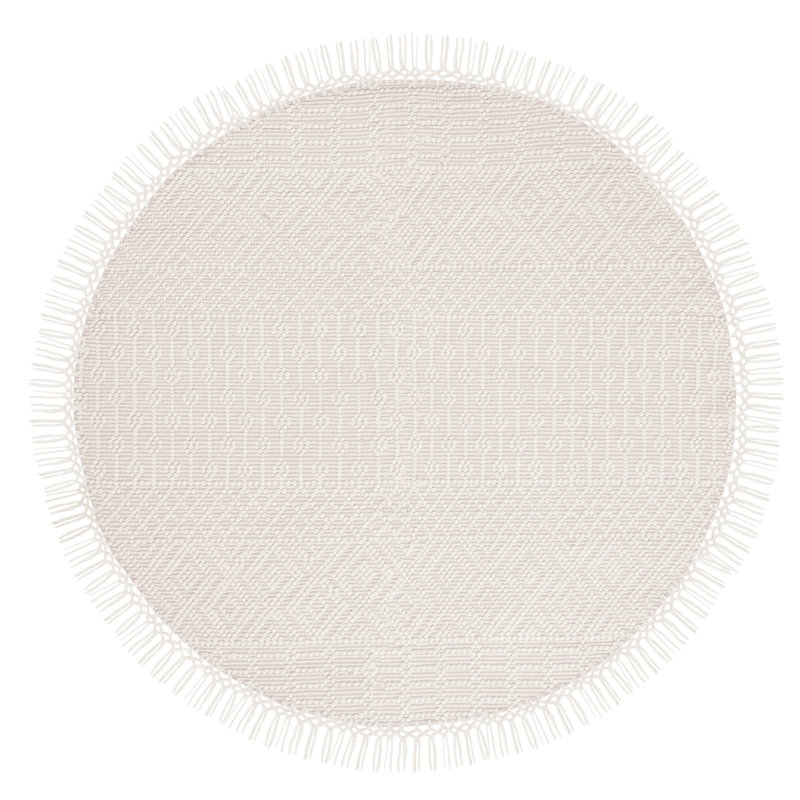 Tapis ivoire en laine tissé à la main Aldeline, Rond 6 pi