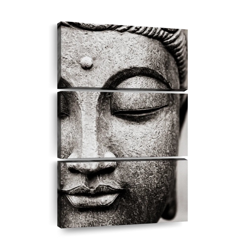 Image de bouddha méditant - 3 pièces sur toile tendue, H 74 po x l 48 po x P 1,25 po