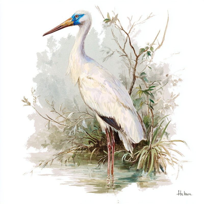 «White Heron» par l'art mural sur toile tendue, H 20 po x l 20 po