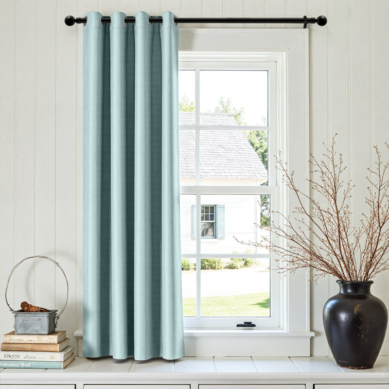 Grommet Room Darkening Linen Textured Curtain, 50" W x 72" L, Aqua Blue