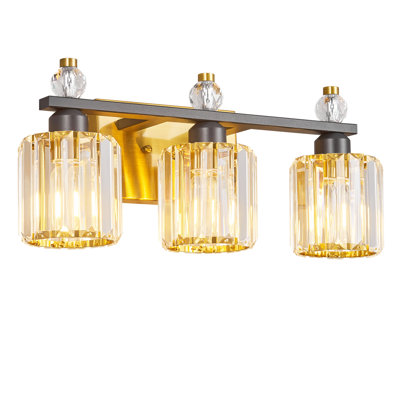 Kyneisha Bathroom Vanity Lamp Modern Crystal Vanity Lamp With Cylindrical Shade Bathroom Light Fixture Mirrored Crystal Bathroom Vanity Lighting Fixture