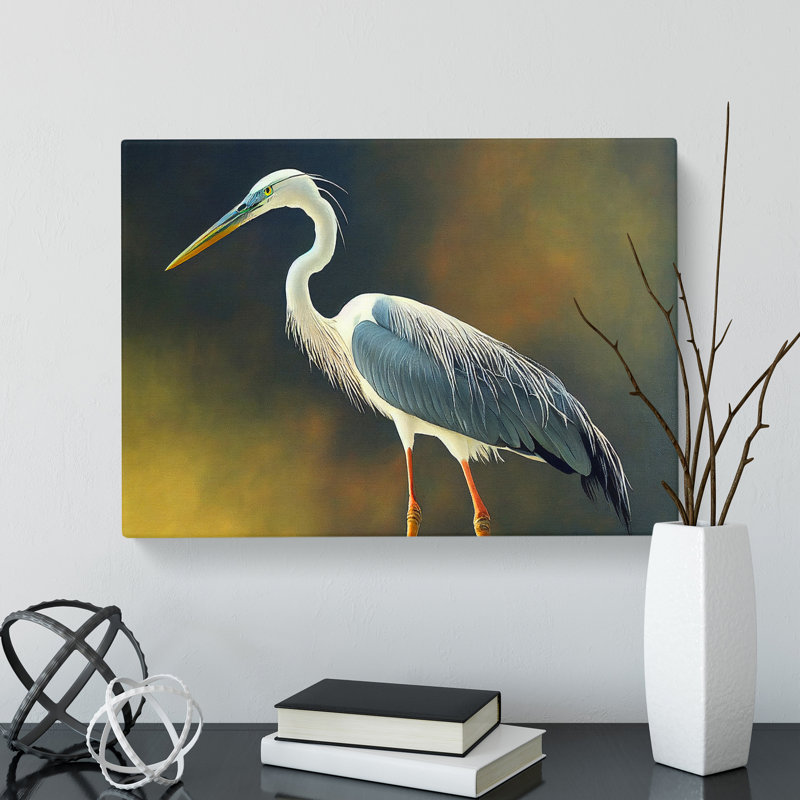 Bright Heron Bird - Wrapped Canvas, 35cm H x 50cm W x 3cm D
