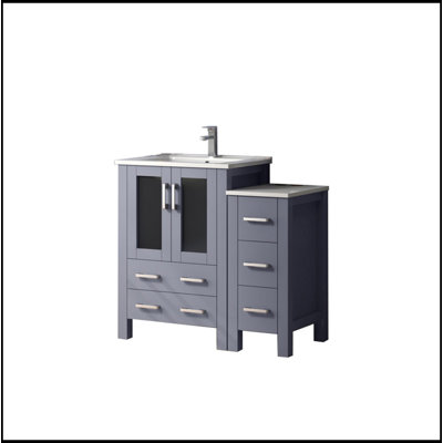 Single Bath Vanity 18.25 In. D, With Side Cabinet, White Ceramic Top, And Faucet Set