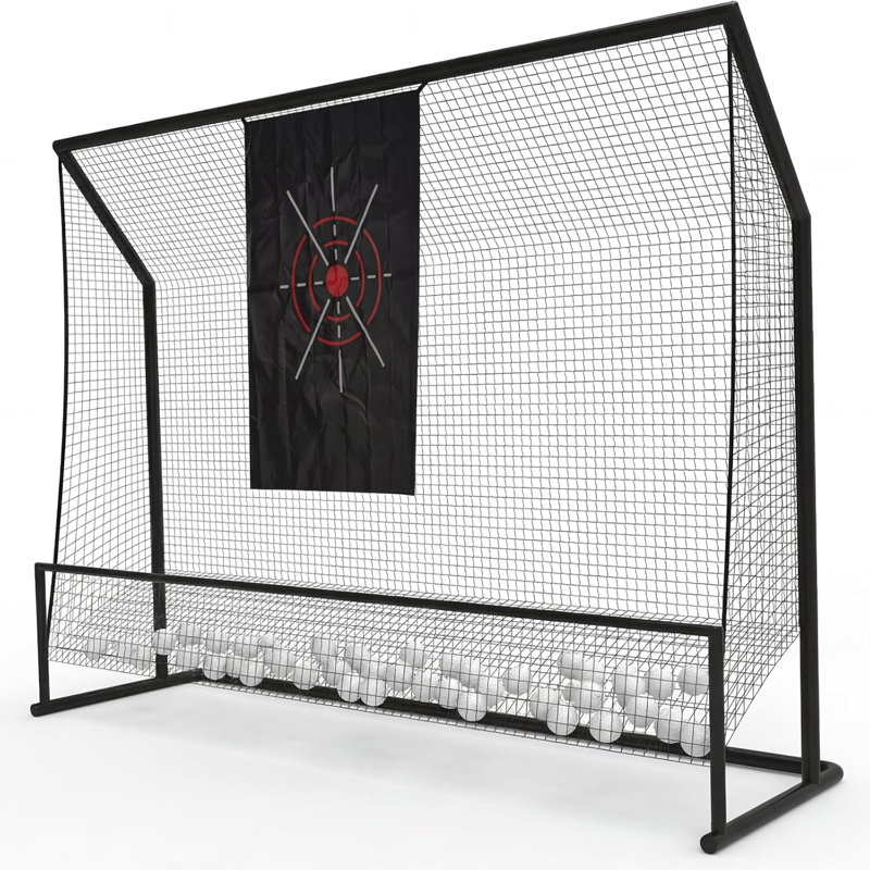Filet de golf robuste 10 x 7,5 pi - filet d'entraînement durable avec chiffon pour objectif, barrières latérales et sac de transport - pour l'intérieur, le garage et l'extérieur - Noir
