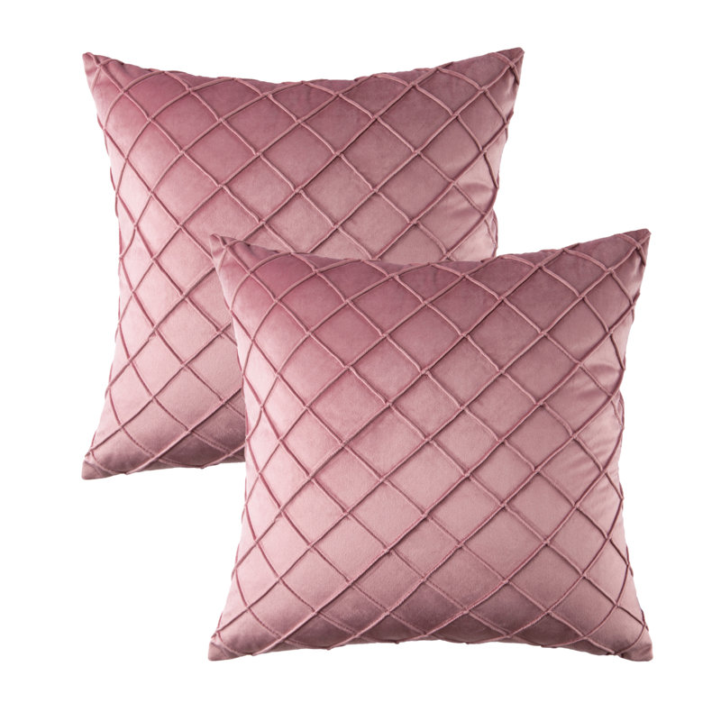 Coussin décoratif carré en velours 18 po, coussins décoratifs texturés à losanges, Rose, Polyester