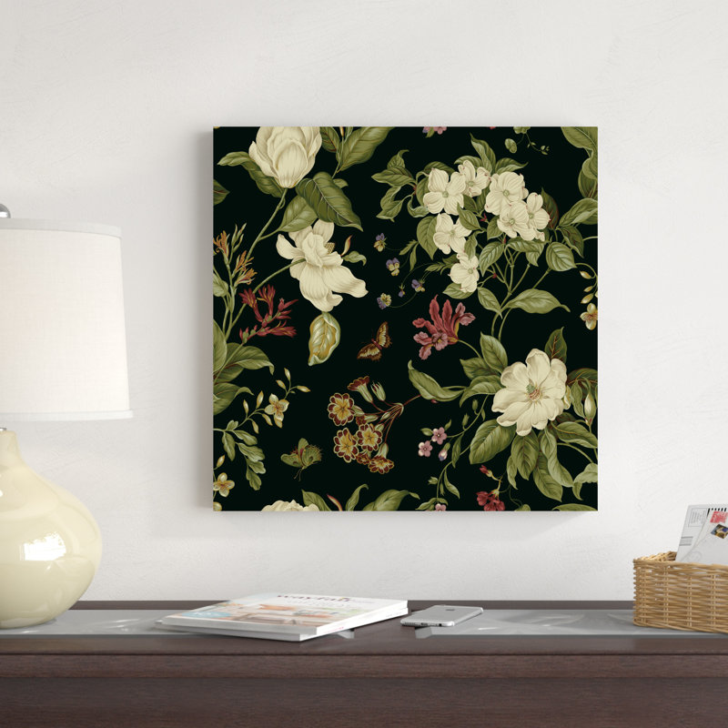 Jardin floral sur fond noir II, H 20 po x l 20 po x P 1,25 po