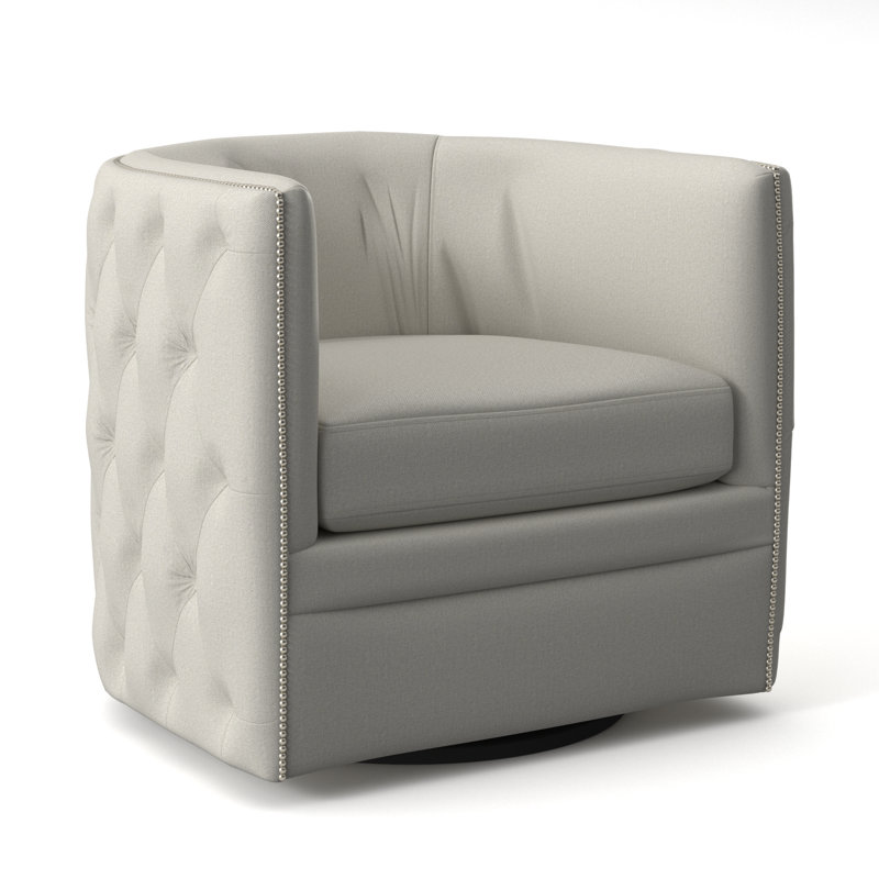Palazzo 31.5'' Wide Tufted Swivel Barrel Chair, White 5555-000, Bright Nickel