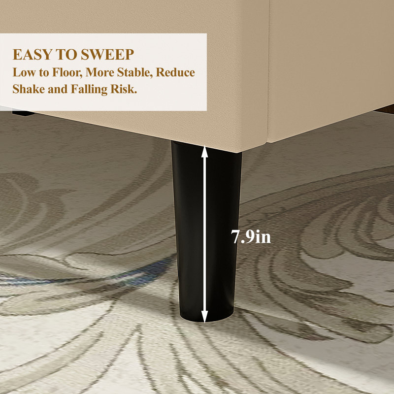 Structure de lit tapissier Auxter, Lit double, Beige