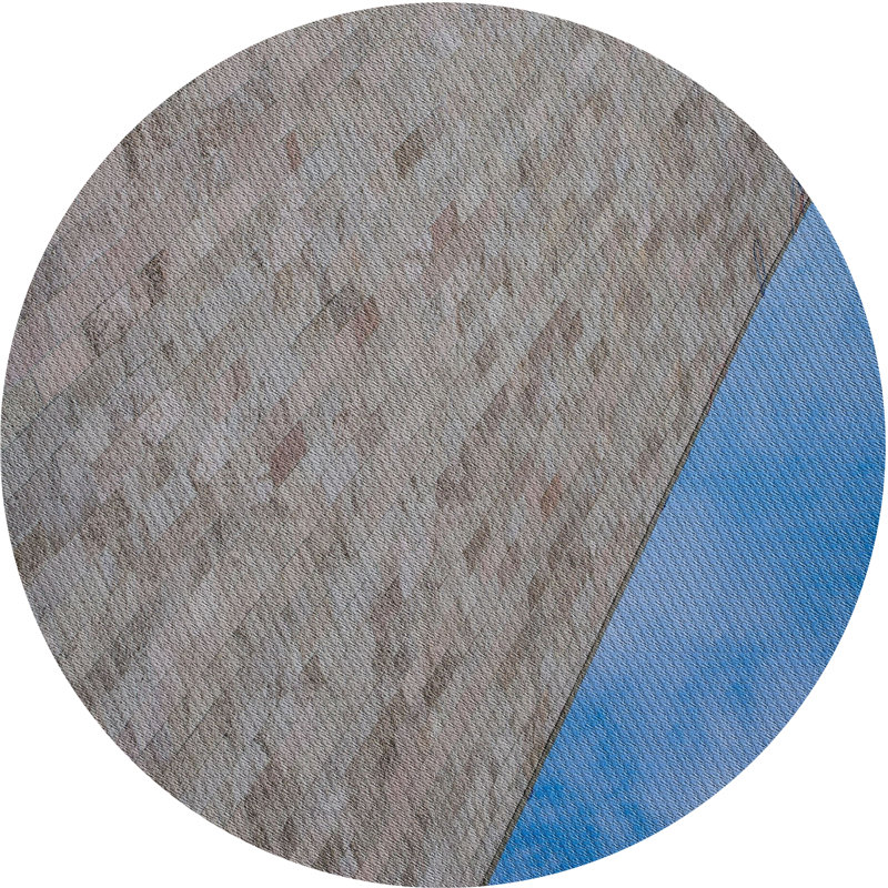 Tapis bleu/gris à motifs Saini, Rond 7 pi