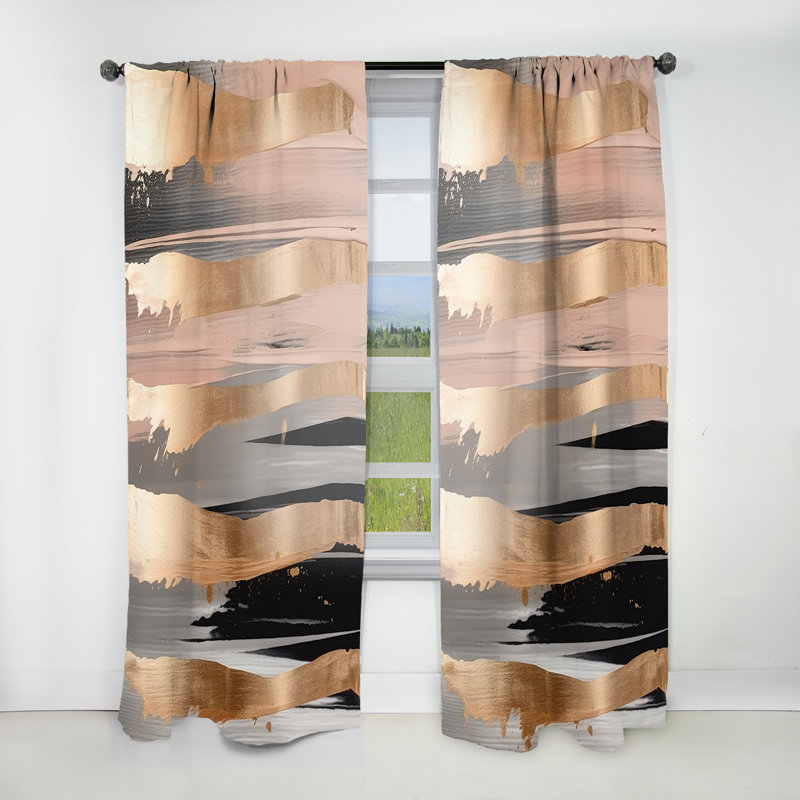 Laurini - Gold And Pink Forms In Contemporary II - Modern Curtain - Velvet Room Darkening - 1 panel, 52" W x 108" L