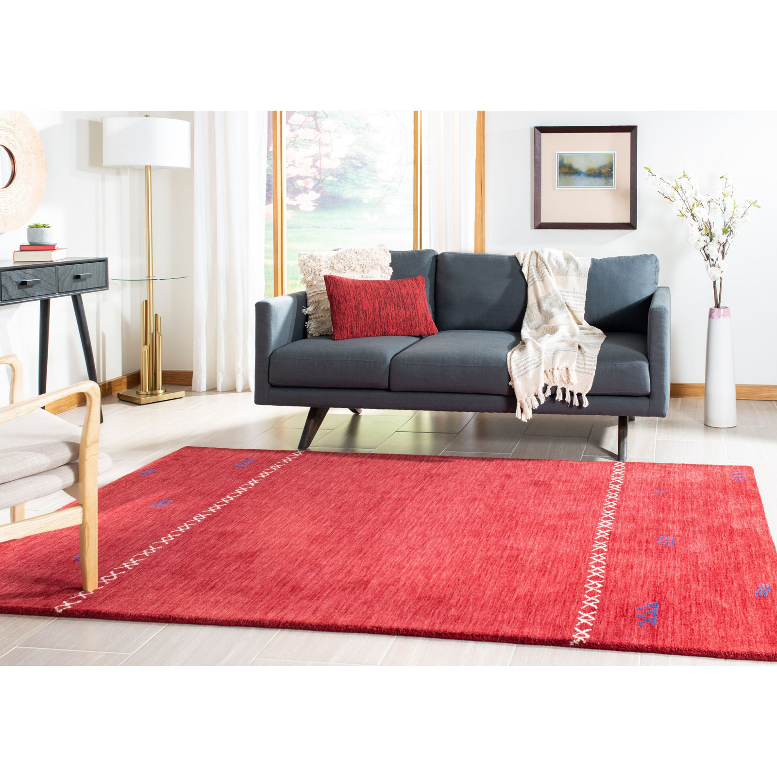 Santiago Red Handmade Wool Geometric Rug, Rectangle 5' x 8'