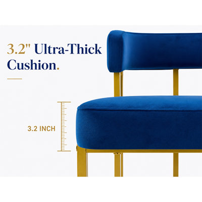 Velvet Counter Height Bar Stools Set of 4, Modern Barstools with Back & Footrest, Luxury U-Shaped Gold Metal Frame Kitchen Island Chairs for Dining Room & Living Room, Royal Blue