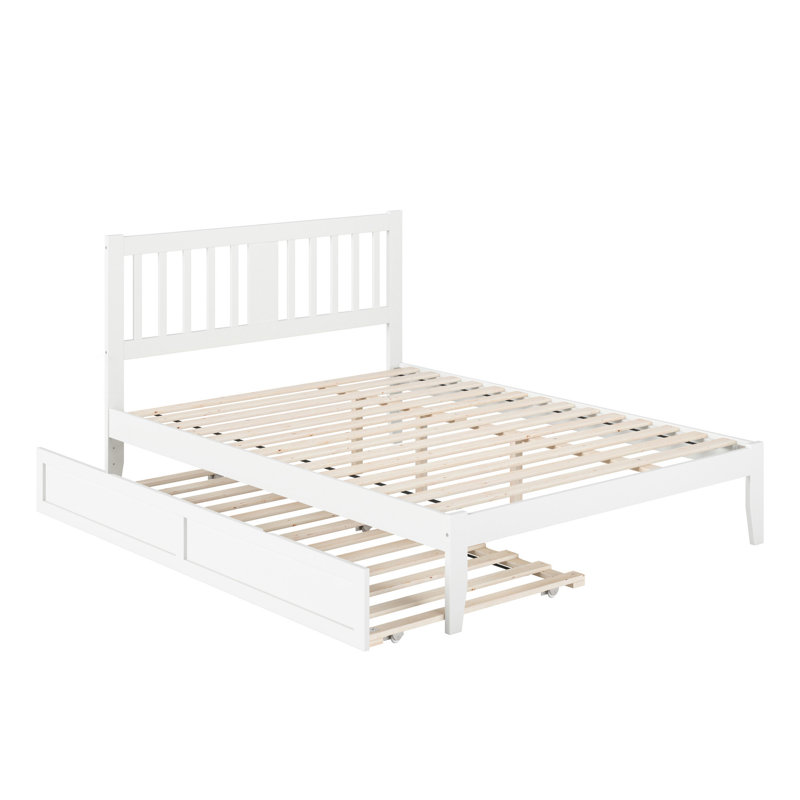 Lit plateforme avec rangement en bois massif Zosia, Blanc, Double