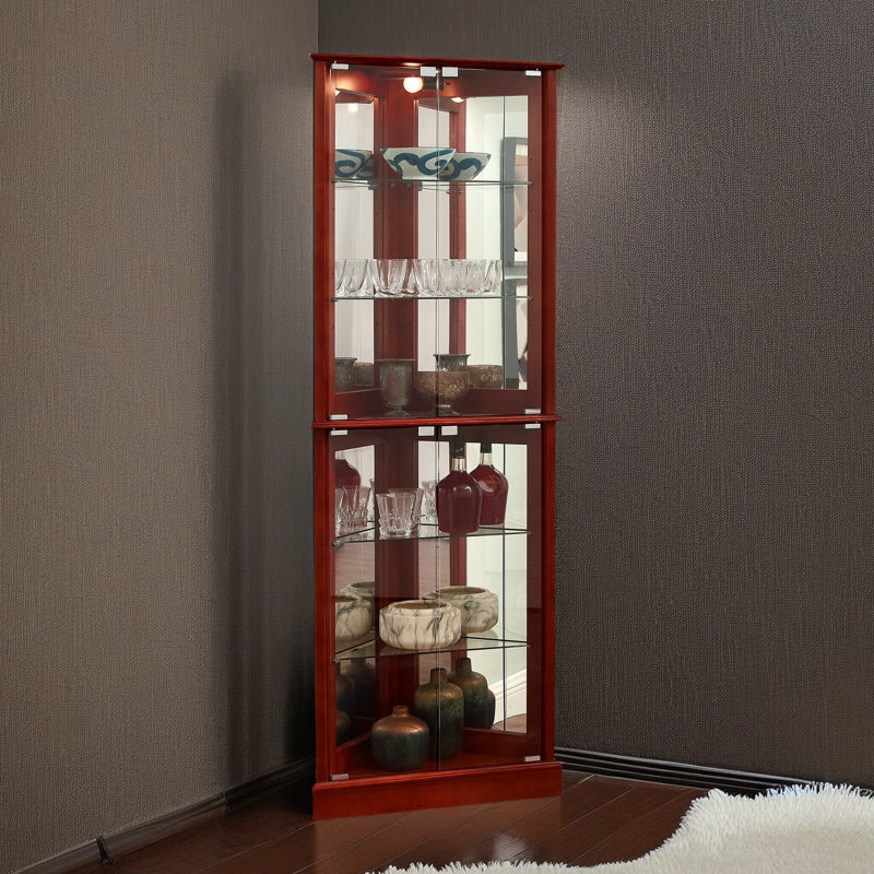 Corner Curio Dispaly Cabinet With Lights, Adjustable Tempered Glass Shelves, Mirrored Back(E26 Light Bulb Not Included)
