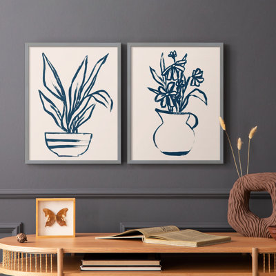 Marine Plant Sketches III - reproduction encadrée de qualité supérieure - prête à être accrochée - aucun clou requis - aucun clou requis