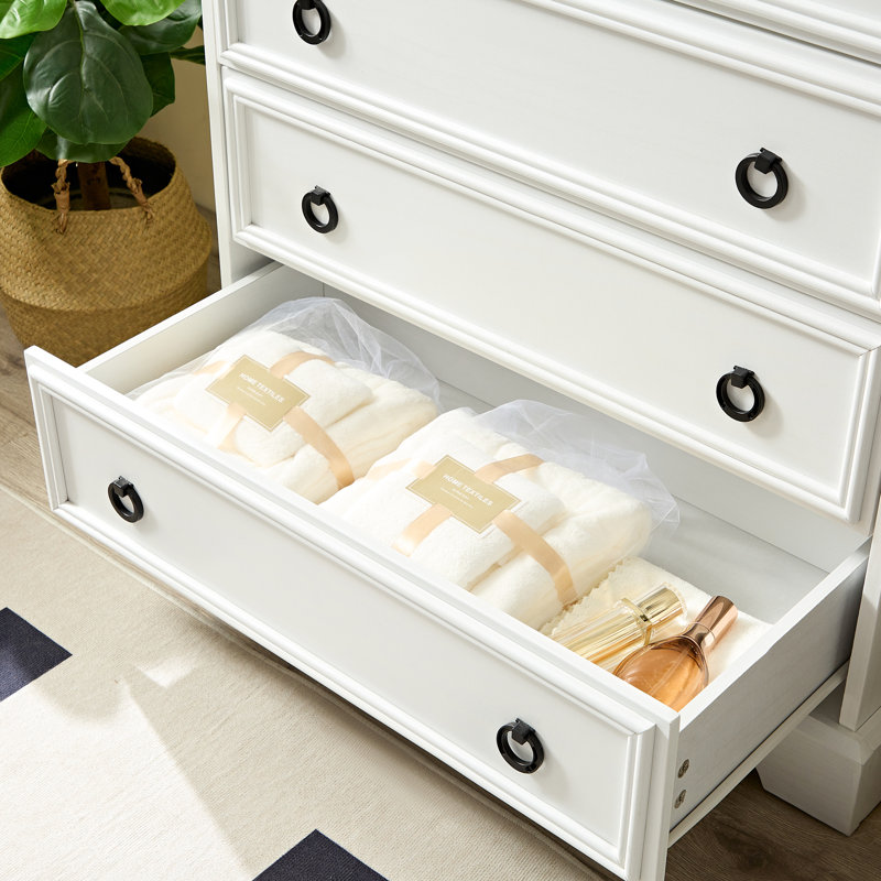 Rangement à 6 tiroirs pour chambre à coucher - panneau de particules, espace spacieux, armoire blanche à 6 poignées, lisse