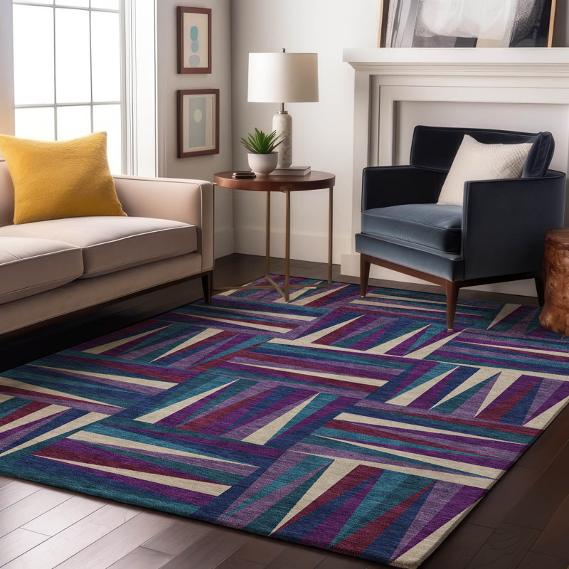 Premium Machine Washable Collett AMF1012 Squares Rug, Rectangle 8' x 10'