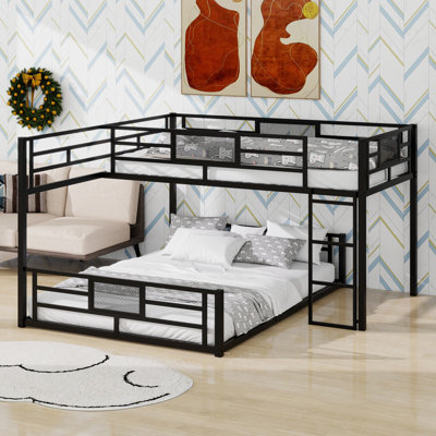Modern L-Shaped Bunk Bed Featuring Built-in Ladder and Safety Guardrails