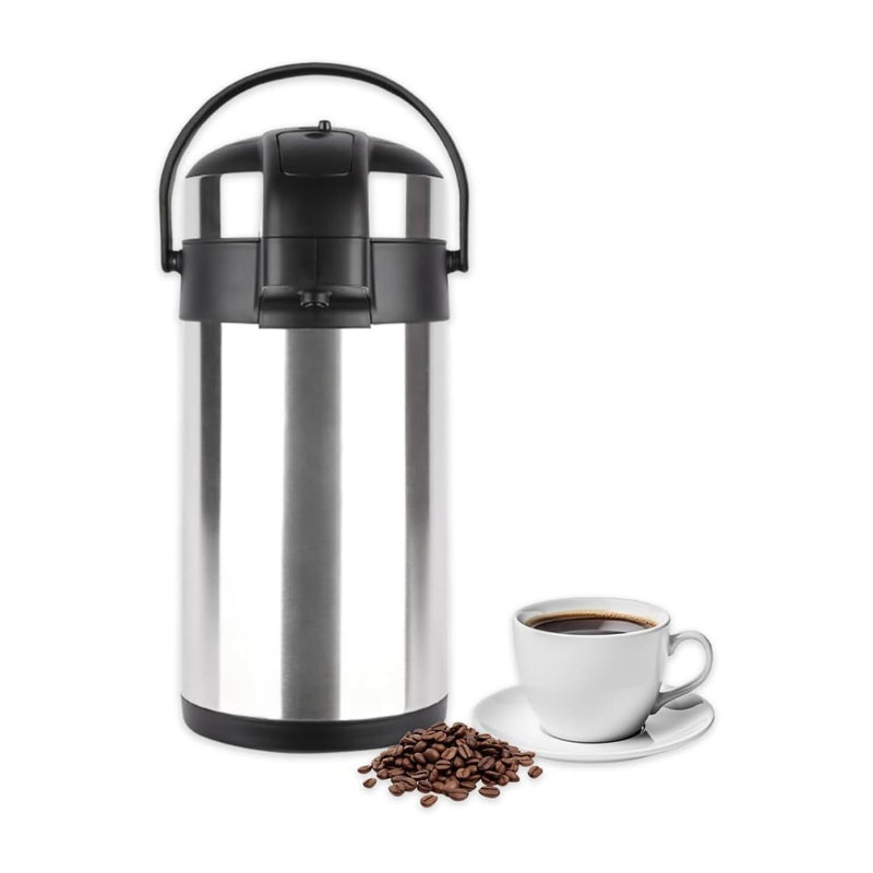 3L Vacuum Airpot Insulated Flask Stainless Steel Hot Tea Coffee Drink Thermos Jug With Pump Action Silver, Silver