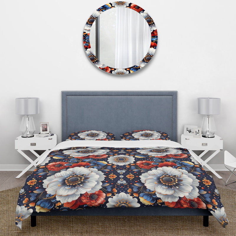 Ensemble de housse de couette à motif floral cachemire bleu et rouge, Housse de couette simple + 2 taies décoratives st