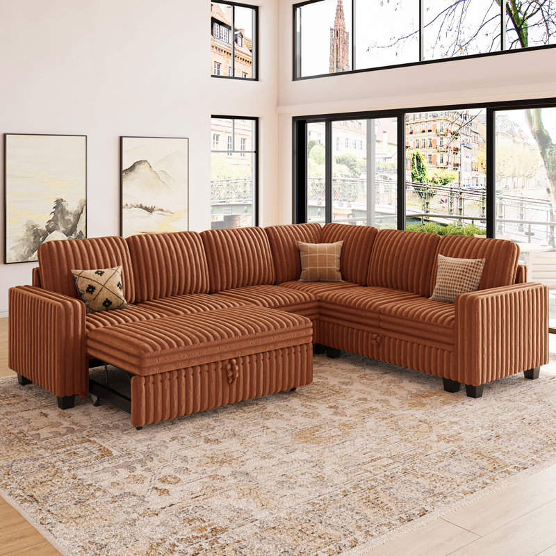 Canapé modulaire convertible moelleux, Fausse fourrure brune