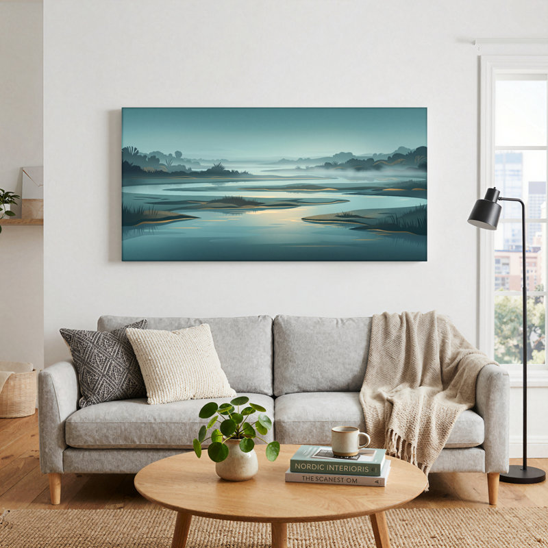 Ensemble de 1 tableau sur toile Misty River, L 40 po x H 20 po, Toile tendue