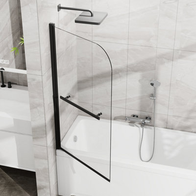 31"X55" Bathtub Screen Framless Shower Door Tempered Glass Shower Panel Matte Black